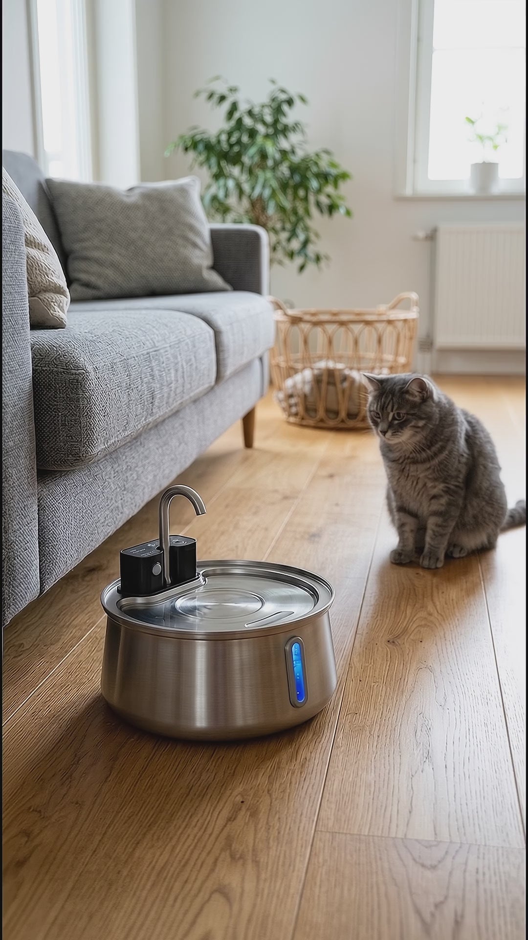 Vídeo de la fuente AquaPet con sensor (generado con IA)