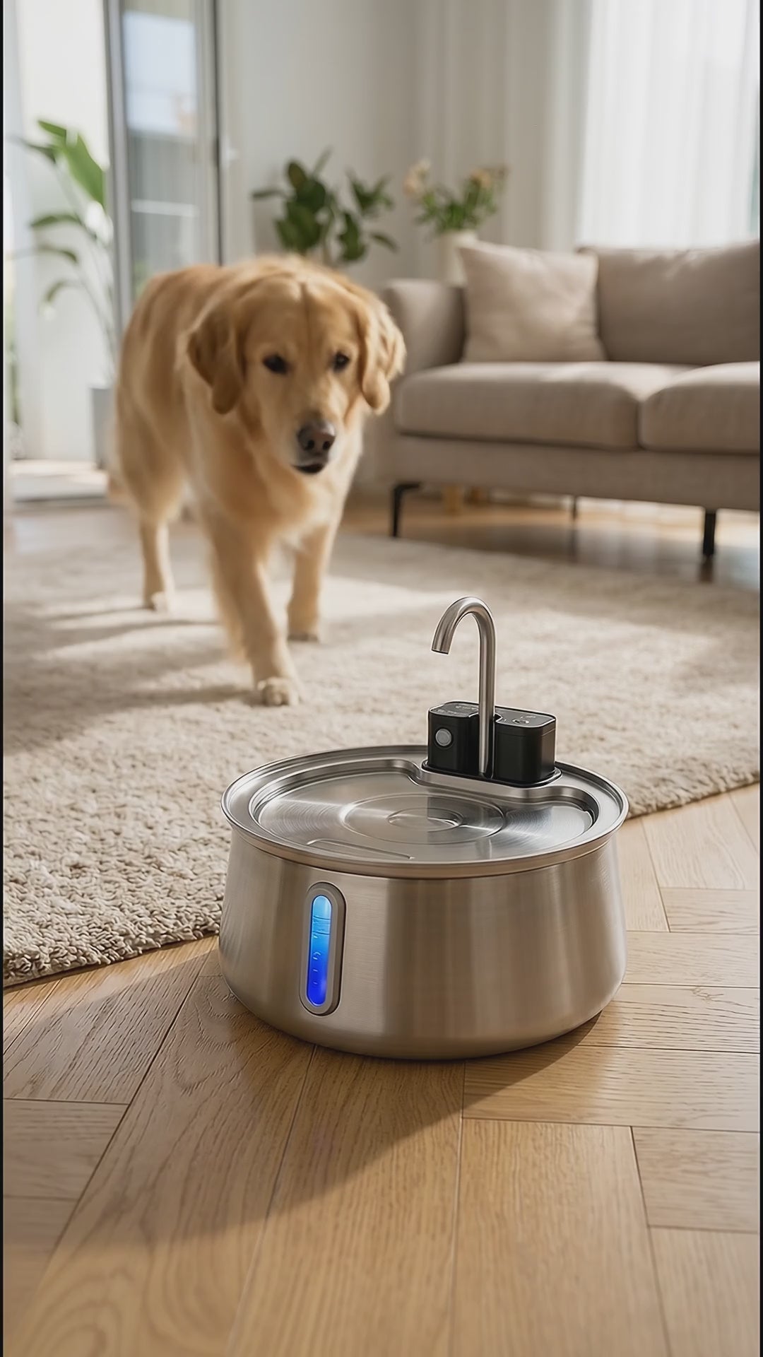 Vídeo de la fuente AquaPet con sensor (generado con IA)